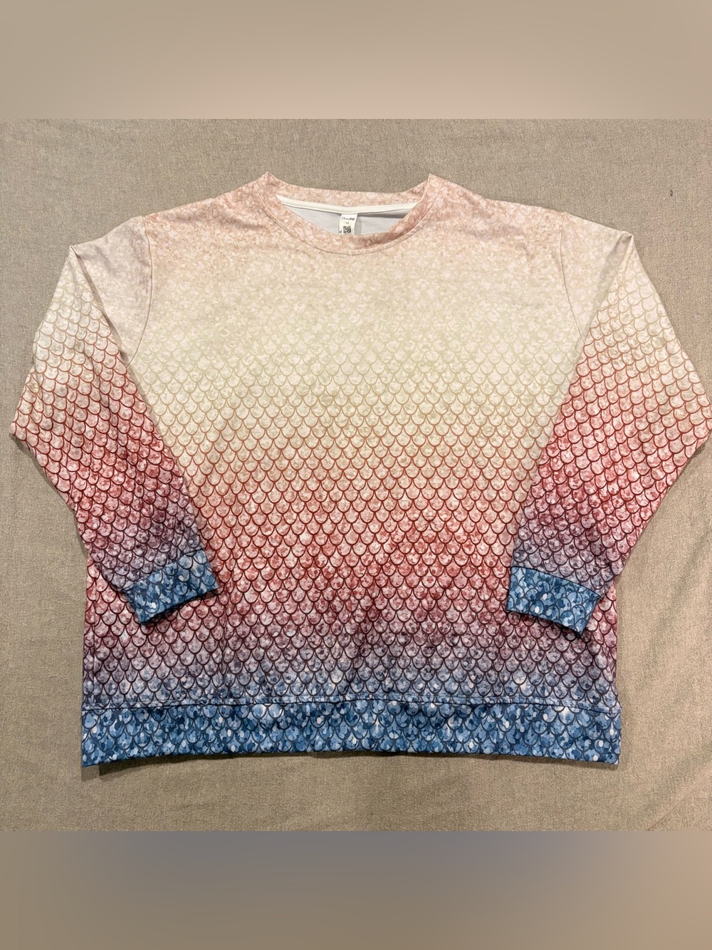 Pixie Lady Mermaid Gradient Scale-Print Sweater 1X CrewNeck Long Sleeve